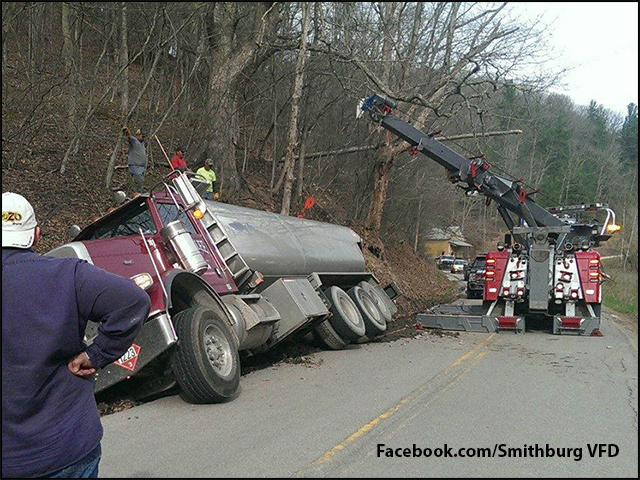 A common sight the last few years in our Counties - a water truck in the ditch enroute to\from a gas well site.